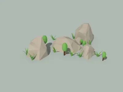 Low Poly Rocks and Plants Low-poly 3D model