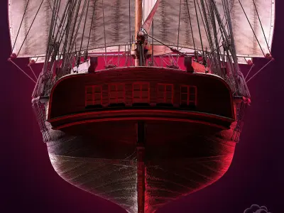 Brig Small sail ship Low-poly 3D model