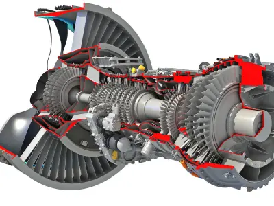 GTF Cutaway Turbofan Engine 3D model
