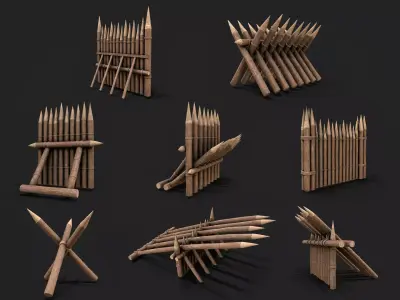 Wooden Fence Barricade Castle Fort Low-poly 3D model