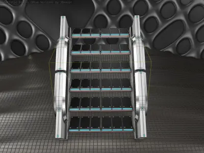 Sci-Fi Stairs - 23 - Silver Blue Neon Light Version  Low-poly 3D model