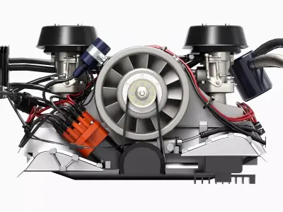 Flat Six Air Cooled Engine Low-poly 3D model