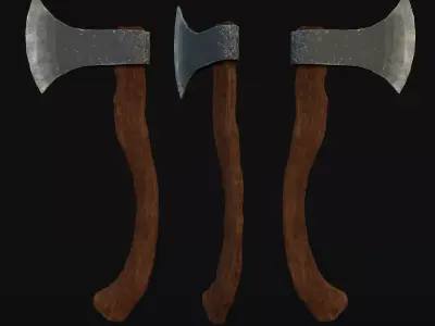 detailed realistic wooden ax 3D model