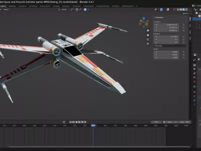 X-Wing Starfighter 3D Model Blender Low Poly and Game Ready Low-poly 3D model