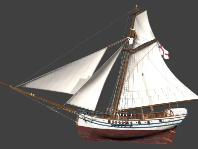 British Sloop MEDIATOR - Gunship 1745 Low-poly 3D model