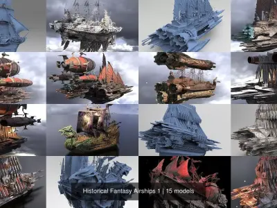 Historical Fantasy Airships 1 3D Model Collection