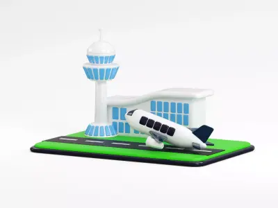 Cartoon Airport with Plane Low-poly 3D model