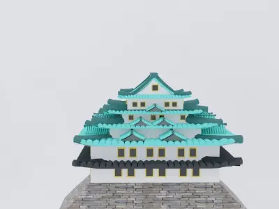 Japanese fortress or castle Low-poly 3D model