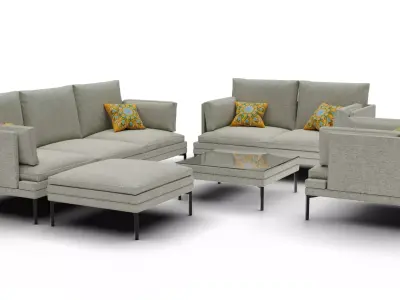 Modern Couch Set - Couch Armchair Two-Seater Ottoman 3D model