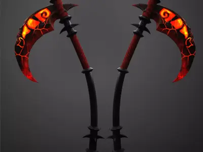 Fire scythe weapon Low-poly 3D model
