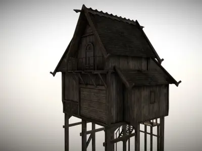 Medieval lake village - House 7 Low-poly 3D model