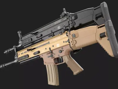 FN SCAR-L 16S FDE Worn Black Noir Game Ready Low-poly 3D model