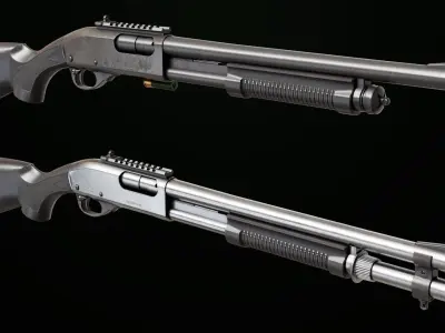 Shotgun Long 01 Black And Silver Single Mat All PBR Textures Low-poly 3D model