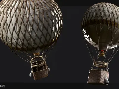 Steampunk Air Balloon Model Game Ready Kitbash Textured Low-poly 3D model