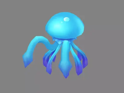 Cartoon blue jellyfish monster Low-poly 3D model