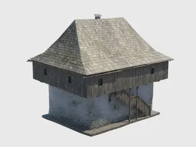 Medieval tower castle and stable Low-poly 3D model