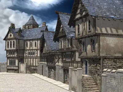 Medieval Street for 3ds obj Unity Low-poly 3D model