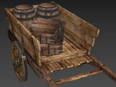 Medieval Wooden Cart 3D model get