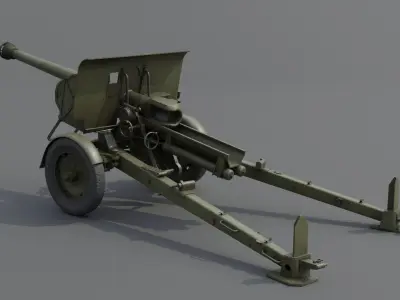 Type 90 75 mm field gun Low-poly 3D model