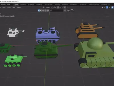 Toy tanks and rocket launcher not rigged 3D model