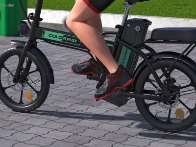 Black Colorway Electric Bike with Cyclist 3D model