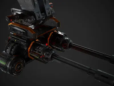 Turret PBR Game Ready machine gun Low-poly 3D model