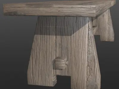 Old wooden bench Low-poly 3D model buy