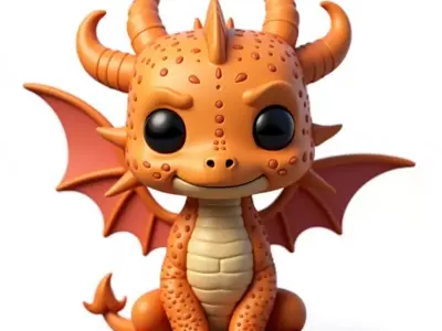Cute Chibi Orange Baby Dragon 3D Model Low-poly 3D model