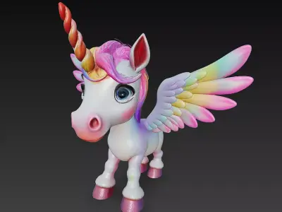 Unicorn Pony Rainbow Realistic 3D Model Basic - Low Poly Low-poly 3D model