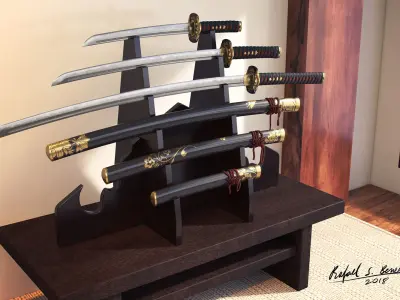 Complete Samurai Weapon Set 3D model