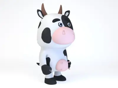 Cartoonish Humanoid Cow Character Low-poly 3D model