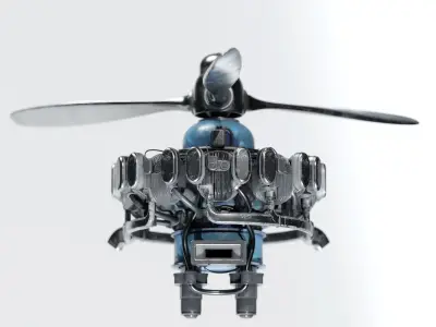 Airplane Radial Engine with Propeller 3D model