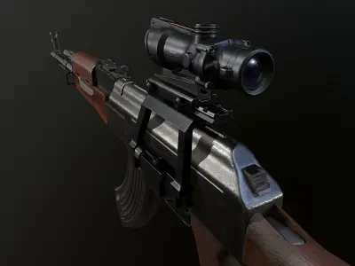 AK-47 Rifle with Acog Scope PBR Low-poly 3D model