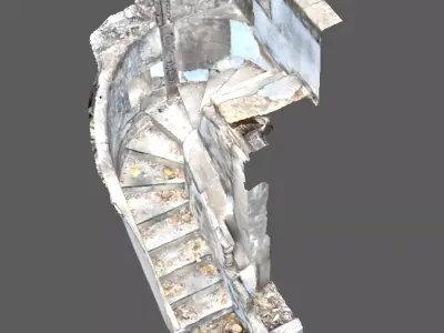 Ancient ruined Spiral staircase with scattered dried leaves Free 3D model