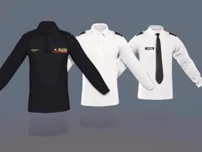 UK Police Uniform Shirt White with Tie and Dark Variant Low-poly 3D model
