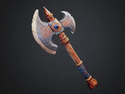 Enchanted battle axe Low-poly 3D model