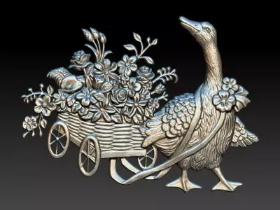 3D duck in cart with flowers Free 3D model