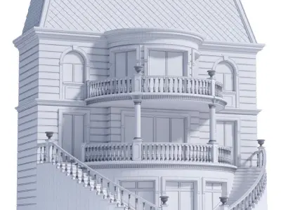 Classic facade of a private with decors 3D model