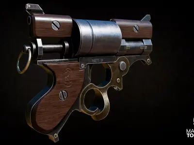 Steampunk Revolver - Game Ready Gun model  Low-poly 3D model