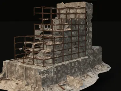 DESTROYED BUILDING 6 Low-poly 3D model