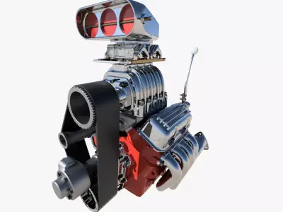 Cartoon V8 HotRod engine 3D model