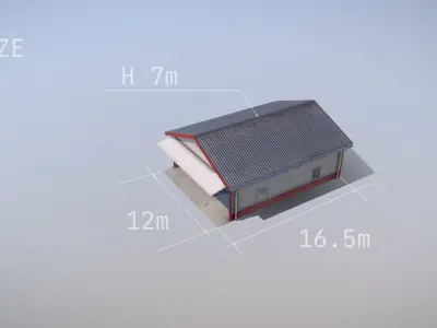 Airfield Hangar 12m Vr1 RED Low-poly 3D model