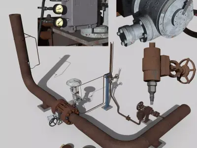 High-pressure industrial valves with measurement devices 3D model