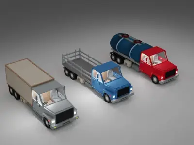 lowpoly trucks truck with box Low-poly 3D model
