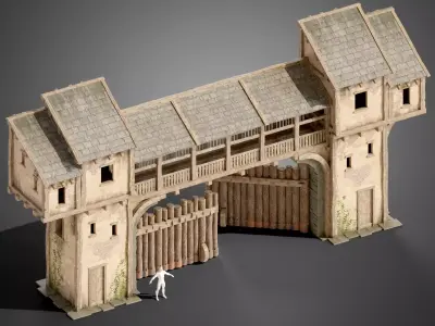 Medieval wall gate Low-poly 3D model