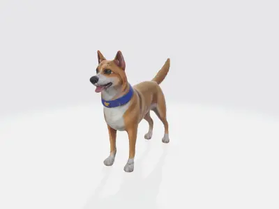 A dog with a blue collar standing 3D model