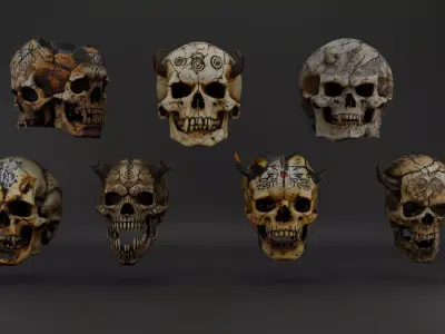 Ancient and Demonic Skull Props Pack 7 Fantasy Skulls PBR Low-poly 3D model