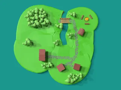 3d village low poly map of forest Free low-poly 3D model