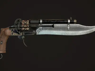 Gunblade Revolver Dark Low-poly 3D model