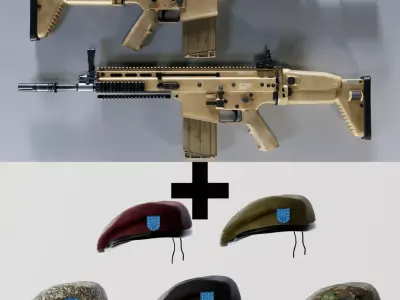 SCAR H Gun Beret Helmet Collection Low-poly 3D model